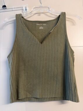 American Eagle Outfitters Olive Ribbed V-Notch Tank